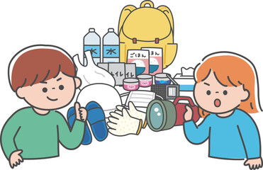 非常持ち出し袋を確認する人たち