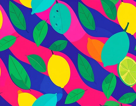 Vibrant fruit and leaf pattern on a wavy background - Powered by Adobe