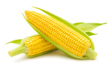 Fresh Corn on the Cob Isolated on White Background for Healthy Organic Food Concepts