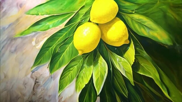 Lemon with leaves for celebration holiday sukkot, abstract vivid composition consists of background