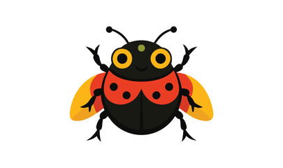 Cute cartoon ladybug with red black and yellow wings insect