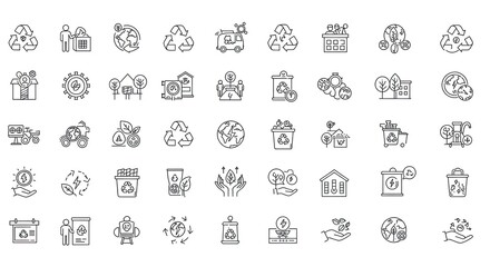  Eco-friendly eco reuse, green energy earth care recyclable energy and more. Outline vecto Eco-friendly eco reuse, green energy earth care recyclable energy and more. Outline vector icon r icon 