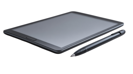 Black tablet with stylus on isolated background for digital art and design.