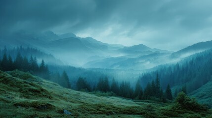 Fototapeta premium Realistic stock photo of 'green environment' scene using muted blues tones, conveying a optimistic mood, tailored for Publishers.