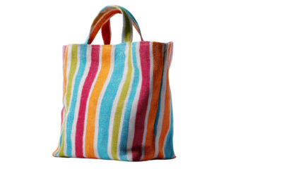 Colorful striped tote bag on a white isolate background