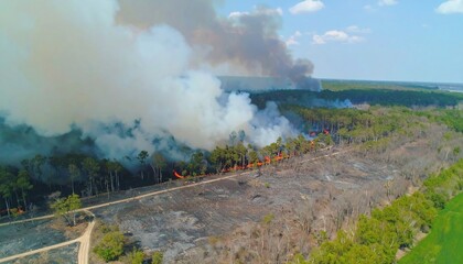 Fototapeta premium Aerial Forest Fire Destruction.