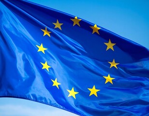 European Union flag waving in the sky