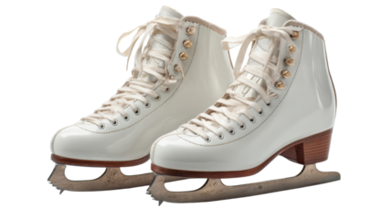 Elegant white ice skates on a transparent background, perfect for winter sports and skating themes.