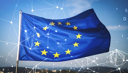 European Union flag with digital overlay