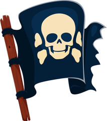 Caribbean pirates game icon of corsairs flag with Jolly Roger sign, cartoon vector. Caribbean pirates adventure game element of corsairs ship or boat flag with skull and crossbones of pirates symbol
