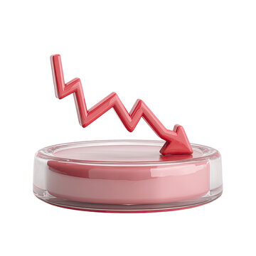 Red zig-zag arrow pointing down, on a transparent platform, indicating financial decline
