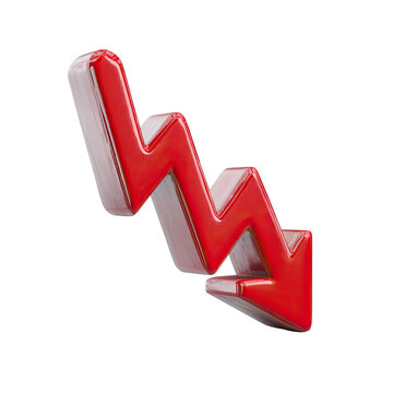 Shiny red arrow pointing downwards, signifying a decline or drop