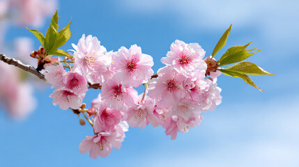 Vibrant cherry blossoms in full bloom against a clear blue sky, symbolizing spring and natural beauty.