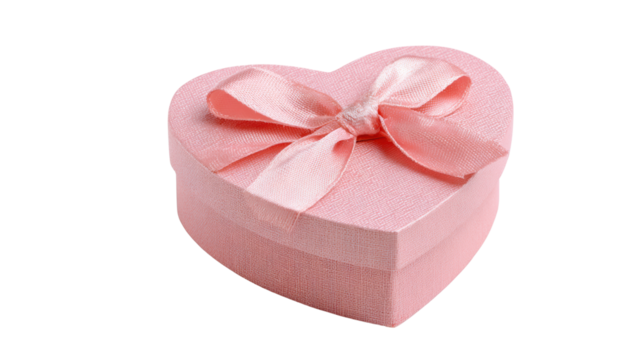 Heart-shaped pink gift box with a ribbon, perfect for special occasions.