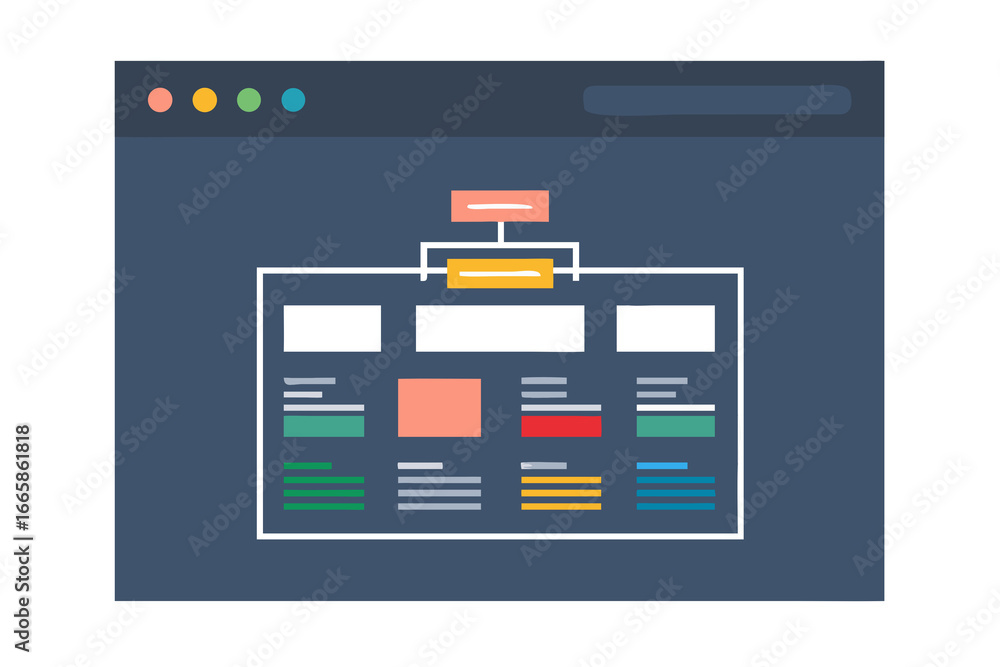 Poster website wireframe and sitemap illustration showing digital structure and planning