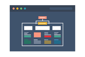 Website wireframe and sitemap illustration showing digital structure and planning