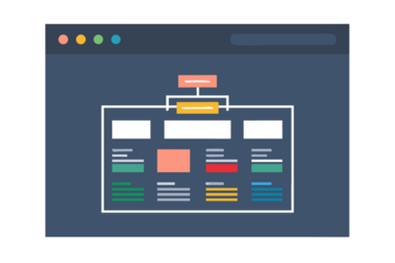 Website wireframe and sitemap illustration showing digital structure and planning