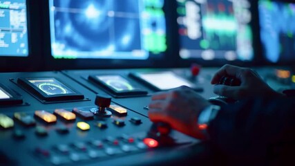 Control room with a technician operating advanced monitoring equipment, displaying data and graphs - Powered by Adobe