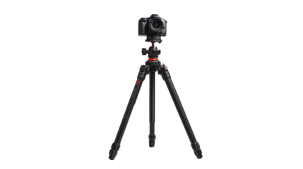 Professional camera on tripod with white isolate background.