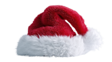 Red Santa hat with white fur trim, perfect for holiday celebrations and festive events.