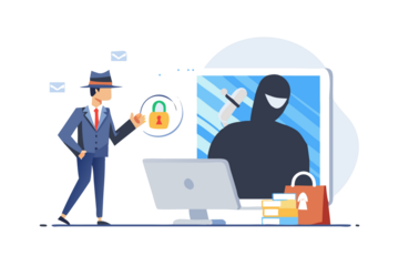 Cybersecurity hacker stealing personal data from a laptop and tablet screen