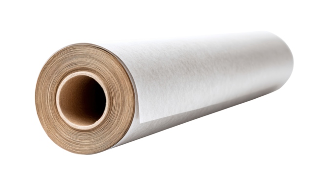 Roll of blank paper on white isolated background for design and print purposes.
