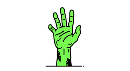 Cartoon Illustration of a Green Zombie Hand Rising from the Ground in a Dynamic and Playful Style, Perfect for Halloween, Horror Themes, Horror Games, Zombie Apocalypse, and Creative Campaigns