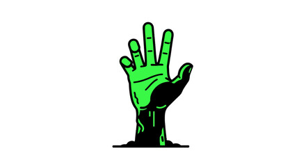 Creative Cartoon Hand Emerges from Ground, Painted in Bright Green and Black, Expressing Surreal Art and Imaginative Concepts for Creative Projects, Advertising, and Entertainment Use