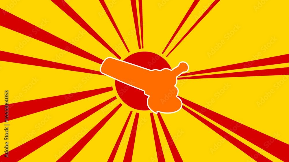 Poster angle grinder symbol on the background of animation from moving rays of the sun. large orange symbol