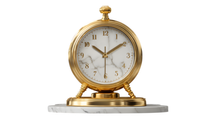 Elegant Gold Mantel Clock, isolated on transparent background