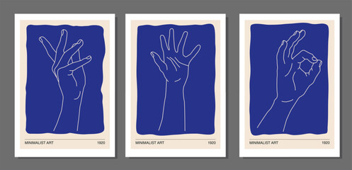 Human hands line art contemporary abstract posters