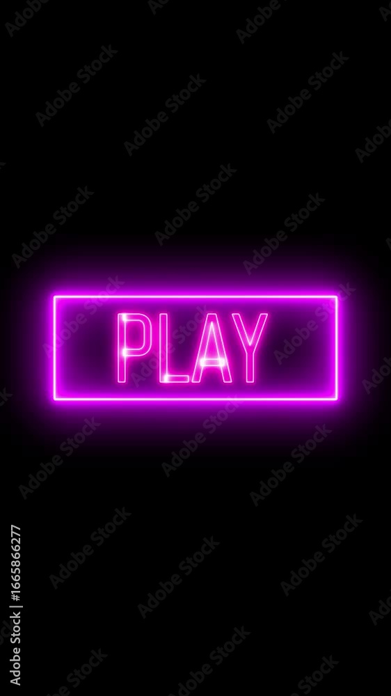 Poster animated neon glowing play button on black background perfect for video openers. vertical video of g
