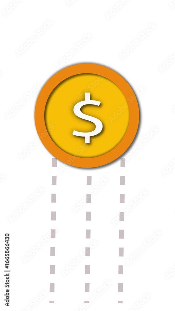 Poster dollar coin descending with motion blur vertical animation. vertical video of dollar coin drop with 
