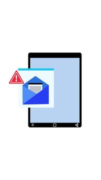 Tablet email warning. Security threat notification illustration vertical video. Email notification and alert on a tablet screen illustrating potential security threat.