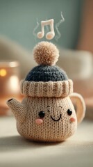 teapot with cozy hat and musical steam