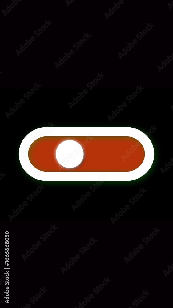 Poster green glowing toggle switch with neon effect vertical. animated on off toggle switch with glowing gr