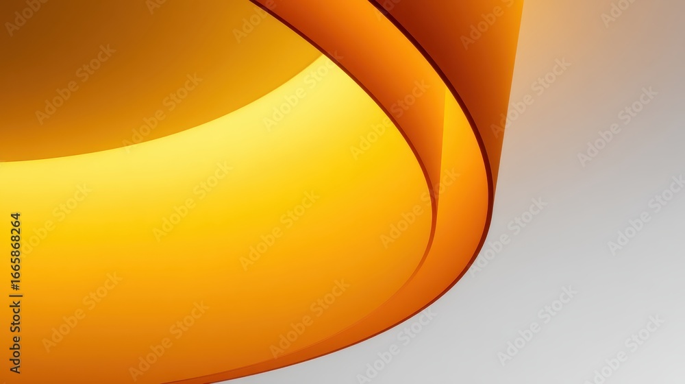 Poster vibrant orange and yellow curves weaving intricate patterns, blending seamlessly across soft gray su