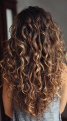 Naklejka premium Close up of flowing brown and blonde curls, revealing natural hair texture and volume with sophisticated, feminine elegance