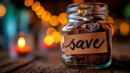 Saving money in glass jar with coins teaches teen financial education, encouraging smart saving habits and responsible money management skills