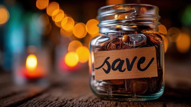 Saving money in glass jar with coins teaches teen financial education, encouraging smart saving habits and responsible money management skills