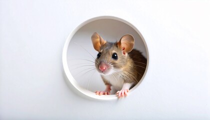 Cute Mouse Peeking from Hole.