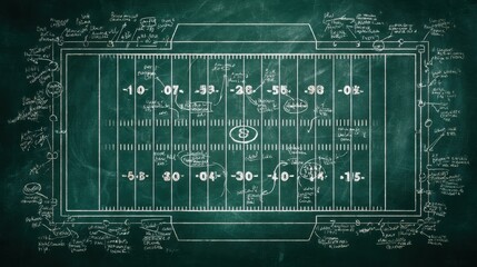 Complex football play illustrated on a chalkboard, showcasing detailed game strategy, tactics, and player positions, enhancing understanding for coaches and players alike