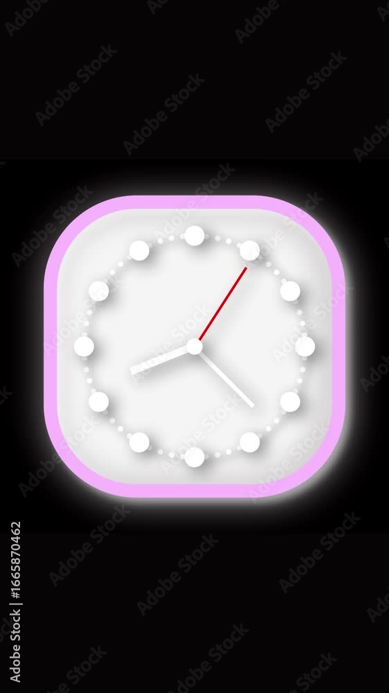 Aufkleber animated neon clock with modern design and glowing pink border on a black background. modern time co