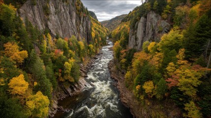 Autumn River in a Rocky Canyon