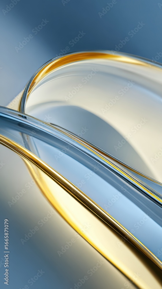 Poster flowing gold and blue metallic lines interweaving, creating sophisticated abstract design with luxur