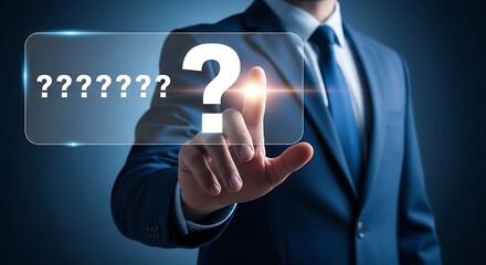 Businessman touching question mark interface suit