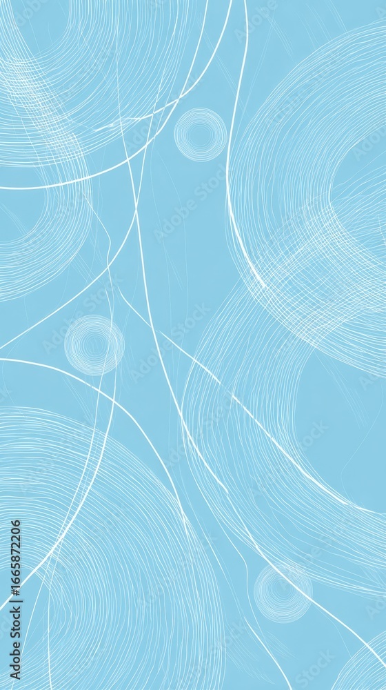 Poster dynamic blue backdrop with interlacing white circular patterns, generating modern graphic design sui