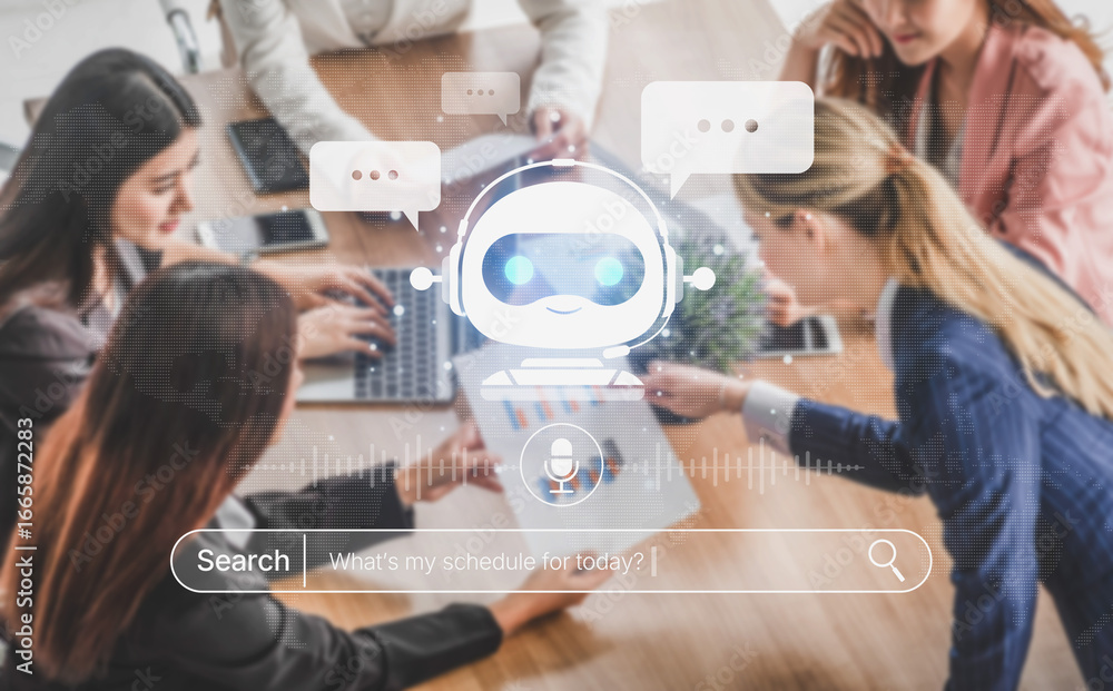 Poster ai assistant with voice chat interface, combining smart chatbot, voice command, and ai-powered contr