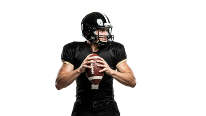 Focus and Precision: A football player poised in action, epitomizing power, strategy, and the relentless pursuit of excellence. The intensity of the game captured