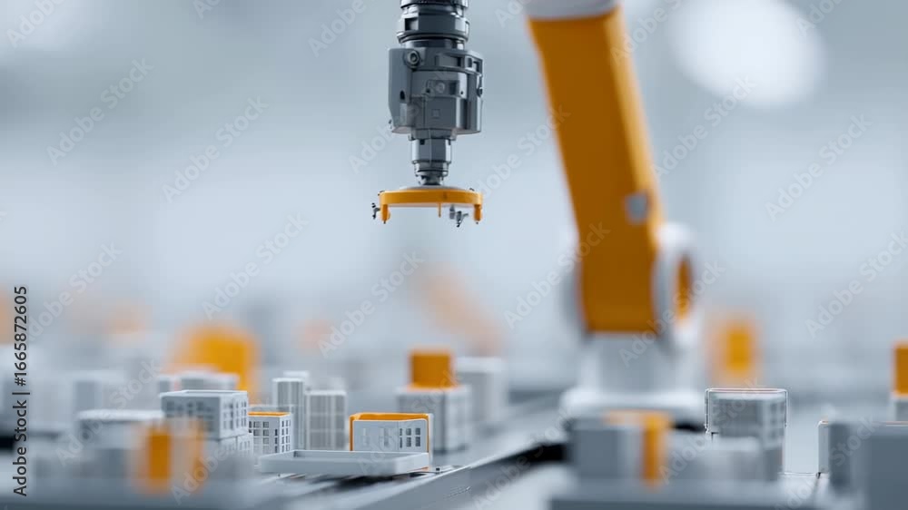 Poster Industrial robot arm efficiently assembling intricate components in modern workspace